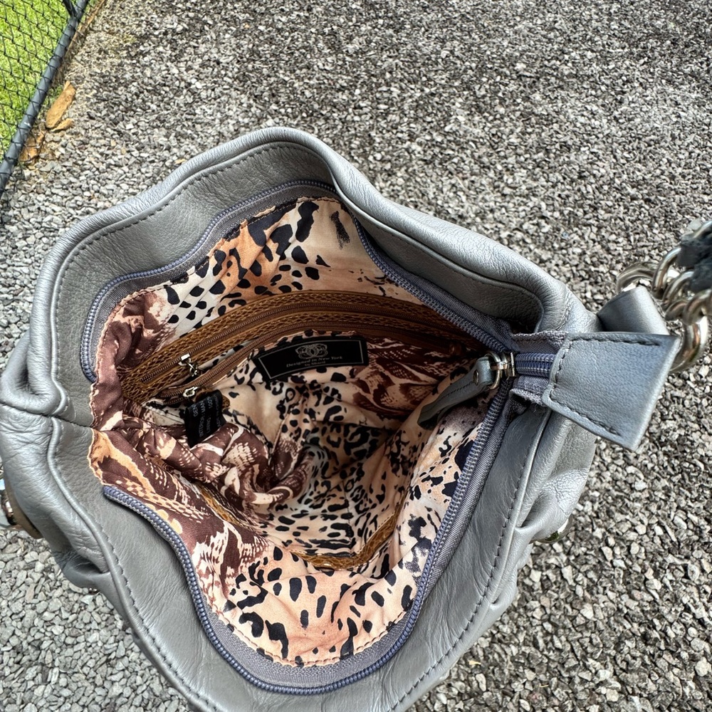 Sharif Gray Leather Studded Hobo Shoulder Bag with Chain Strap & Tassel - Picture 16 of 16